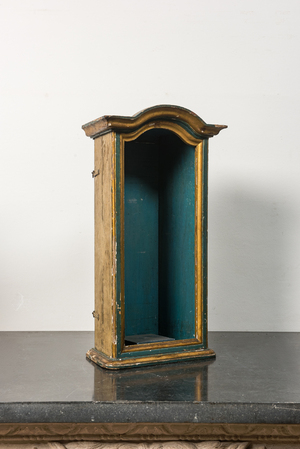 A polychromed and partly gilt wooden hanging niche, 18th C.