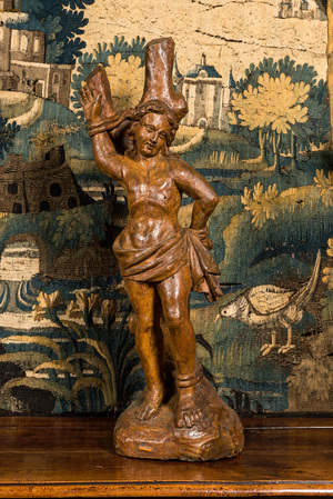 Saint Sébastien en bois sculpté avec traces de polychromie, fin du 16ème