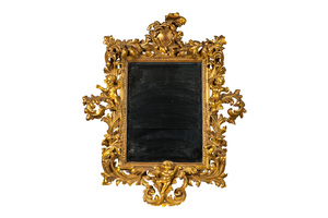 An impressive Italian gilt wooden baroque-style mirror with cherubs, 19th C.