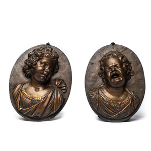 D'Après Louis-François Roubiliac (1702/05-1762): Paire de plaques en bronze figurant 'L'enfant criant' et 'L'enfant riant', 19ème