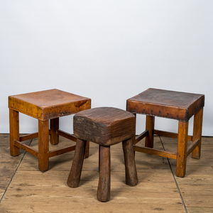 Three different wooden stools, 19/20th C.