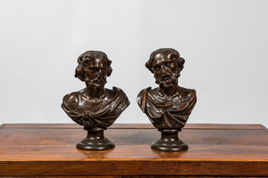 Paire de bustes d'évangélistes en bois sur socles, Flandres, 17ème
