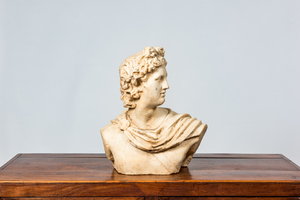 Buste d'Apollon en marbre sculpté, Italie, 19ème