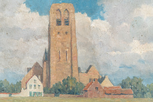 Karel Van Lerberghe (1889-1953): 'Vue sur l'église de Lissewege', huile sur panneau