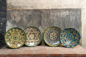 Four Moroccan polychrome 'Fez' pottery dishes, 19/20th C.