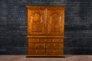 A Dutch mahogany and rootwood veneer cabinet, The Netherlands, 19th C.