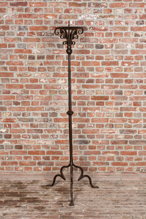 A large wrought iron candlestick, 19th C.