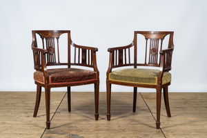 Paire de fauteuils de style néo-classique en acajou et marqueterie, Angleterre, 19ème