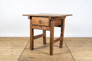 Table à tiroir rustique en bois, 19ème