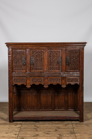 A Gothic Revival oak wooden credenza, 19th C.