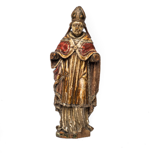 Saint évêque en tilleul polychrome et doré, 18ème