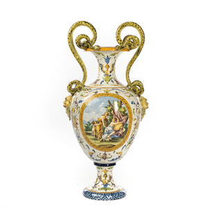 Très grand vase en majolique italienne polychrome, 1ère moitié du 20ème