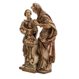 Sainte Anne trinitaire en bois sculpté, polychromé et doré, probablement Italie, 17ème