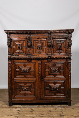 A Flemish wooden renaissance five-door cupboard, 17th C.