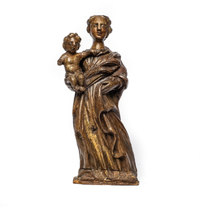 Vierge à l’Enfant en chêne sculpté avec restes de polychromie, 17ème