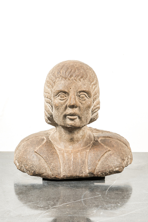 Buste d’homme en armure en pierre calcaire brune, Italie du Nord, 15ème