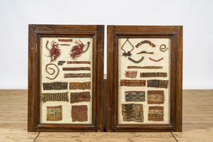 A collection of Coptic textile fragments mounted in two frames