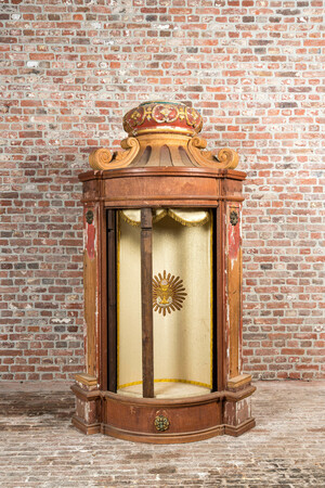 A gilt and polychrome wooden canopy with a carousel interior, 19th C.