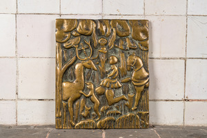 Een bronzen reliëfplaquette met 'Het visioen van Sint-Hubertus', 17e eeuw of later