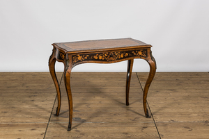 A French Louis XV-style bronze mounted floral marquetry side table, 19th C.