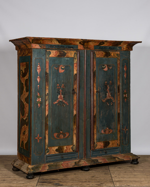 Armoire à linge en bois polychrome, Allemagne, daté 1765, 18/19ème