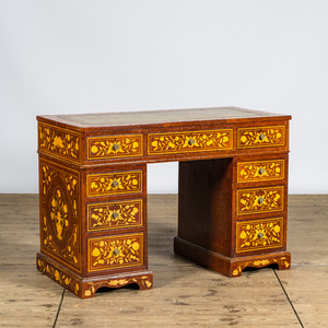 A Dutch mahogany floral marquetry secretaire, 19ème