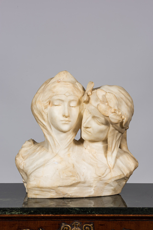 Sculpture en marbre blanc représentant Dante Alighieri et sa bien-aimée Béatrice, Italie, vers 1900