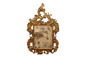 Grand miroir Rococo en bois richement sculpté et doré, Italie, 18ème