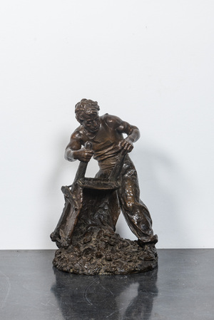 Jules A. Grosjean (?-1906): Ouvrier déversant sa brouette, bronze patiné