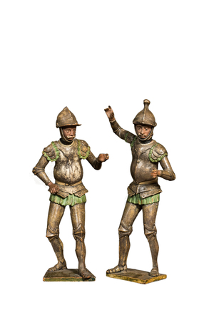 Paire de soldats romains en pinède sculpté et polychromé, probablement Allemagne, 19ème