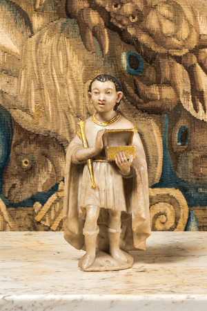Gaspard le roi mage en albâtre sculpté, polychromé et doré, Italie, 19ème