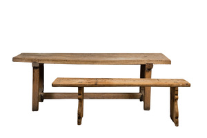 A rural wooden dining table and a bench, 19th C.