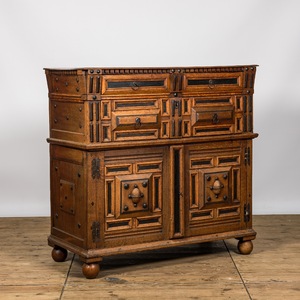 A partly ebonised oak buffet, 17th C. with later elements