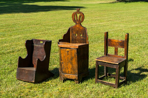 Three wooden childs chairs, 19/20th C.